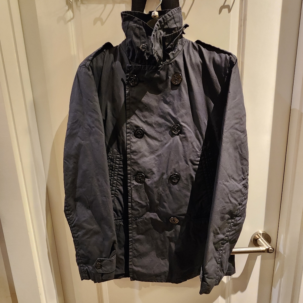JCrew Navy Waxed Insulated Double Breasted Peacoat Size Medium - Picture 4 of 5